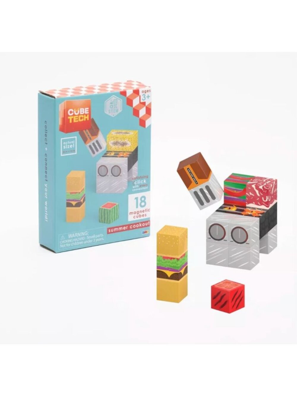 Cube Tech Magnetic STEM Toy Set - Summer Cookout Theme - 18 Pieces For Ages 3+